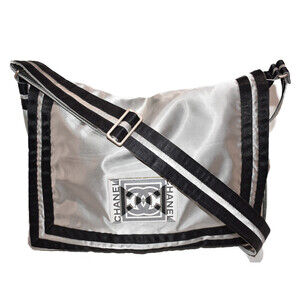 CHANEL Messenger Bag Silver Black